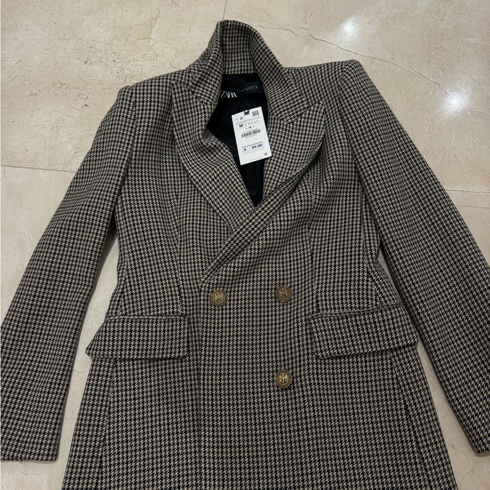Zara Black and Tan Checkered Blazer